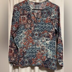 Crosby Blue and Brown Patterned Top